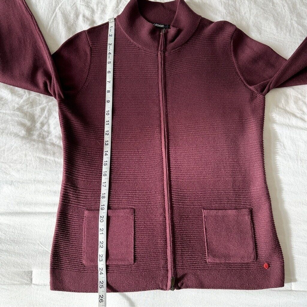 Olsen Long Sleeve Mock Neck Full Zip Ribbed Sweater Size Small Maroon Purple New - Picture 9 of 15